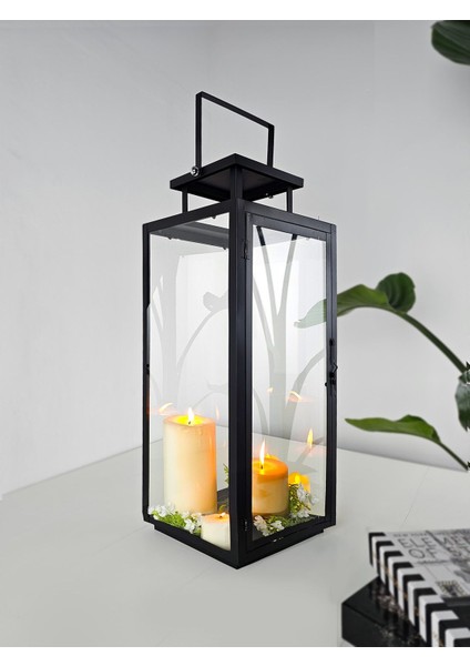 Büyük Boy Metal Mumluk Fener, Şık Siyah Tasarım ve Dayanıklı Malzeme modelleri