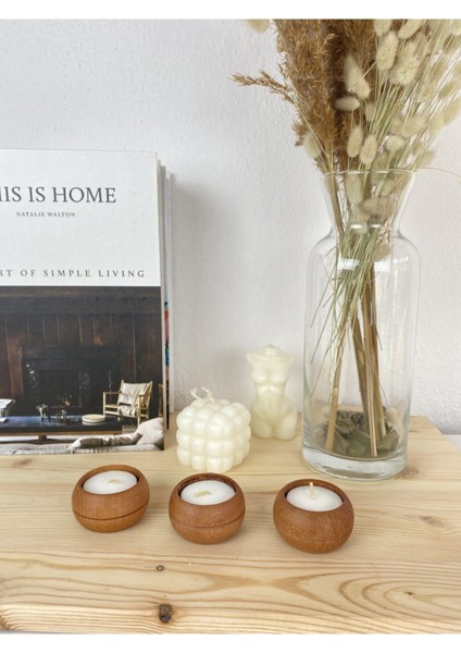El Yapımı Ahşap 3’lü Tealight Mumluk, Şık ve Doğal Dekoratif Aksesuar