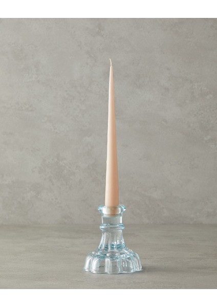 Şeffaf Cam Şamdan, Mavi Detaylı Zarif Dekoratif Aydınlatma