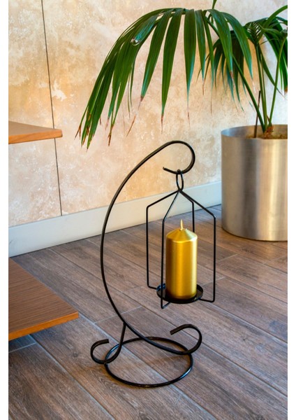 Şık Ferforje Salıncak Mumluk, Siyah Metal Fener, Iskandinav Tarzı Dekorasyon