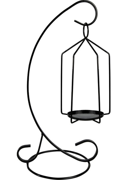 Şık Ferforje Salıncak Mumluk, Siyah Metal Fener, Iskandinav Tarzı Dekorasyon indirimleri