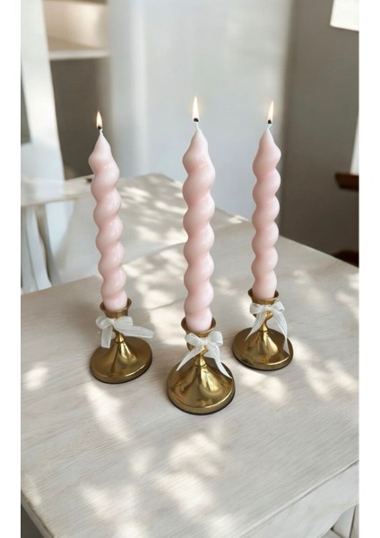 Doğal Soya Waxlı Pembe Fransız Burgu Şamdan Mum, Vanilya Esansı, 1 Adet modelleri