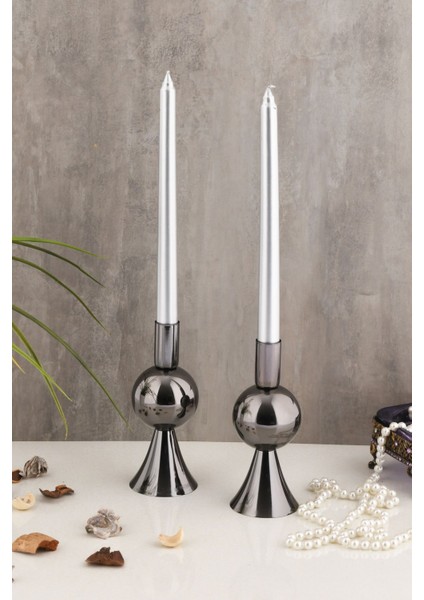Küçük Platin Renk Metal Şamdan Seti, 2'li Dekoratif Mumluk fiyatları