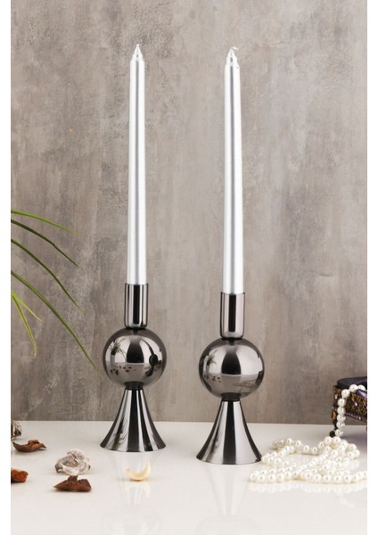 Küçük Platin Renk Metal Şamdan Seti, 2'li Dekoratif Mumluk fırsatları