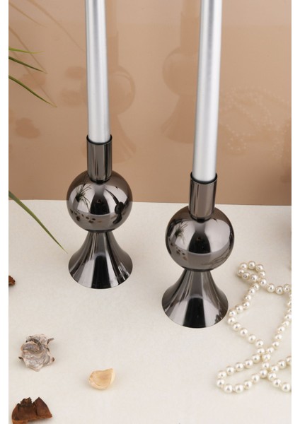 Küçük Platin Renk Metal Şamdan Seti, 2'li Dekoratif Mumluk indirimleri