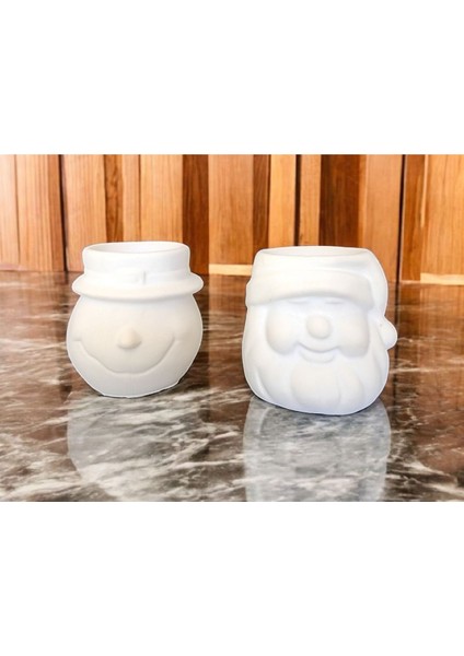 Boyanabilir Ham Obje Tealight Mumluk Kardan Adam ve Noel Baba, Beyaz, Dekoratif ve Eğlenceli