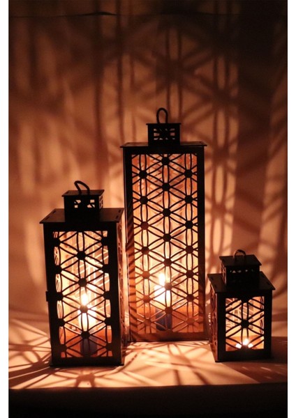 Ahşap 3'lü Siyah Fener Mumluk Seti, Şık ve Doğal Dekorasyon Için Ideal fiyatları