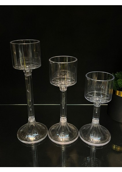 Şeffaf 3'lü Pleksi Kadeh, Şamdan ve Mumluk Seti fiyatları