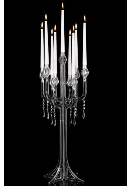 Şeffaf 9 Kollu Polikarbon Dekoratif Şamdan, Düğün ve Organizasyon Için Ideal