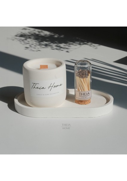 Beyaz Beton Saksılı, Vegan Soya Mumlu, Oval Tabak ve Kibrit Seti indirimleri