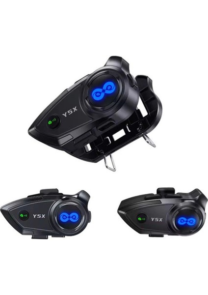 Y5X Rgb Işıklı Intercom 5 Kişi Bağlantılı 1000MAH Motosiklet Blue