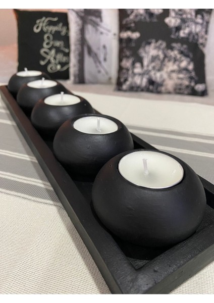 El Yapımı 5'li Beton Mumluk Seti, Dekoratif Obje ve Biblo, Siyah Renk modelleri