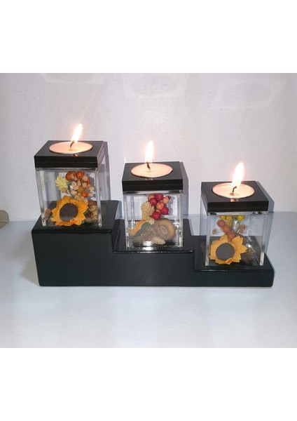 Şamdan, Basamaklı, Siyah, Modern, Dekoratif, Şık, Zarif, Ev ve Ofis Için, Işıklandırma