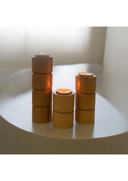 Doğal Gürgen Ağacı Dekoratif Ahşap Silindir Mumluk Seti, Şık ve Zarif Tasarım fiyatları