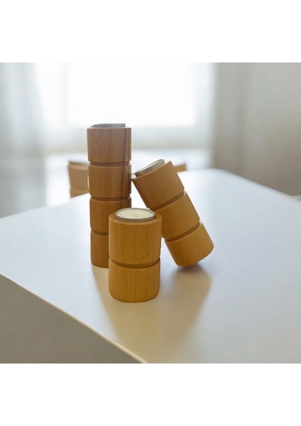 Doğal Gürgen Ağacı Dekoratif Ahşap Silindir Mumluk Seti, Şık ve Zarif Tasarım modelleri