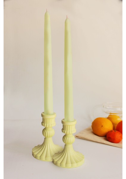 Yeşil 2'li Beton Şamdan Mumluk Takımı, Şık ve Modern Dekorasyon Parçası