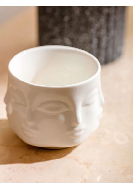 Ekru Yüz Baskılı Porselen Mumluk 7 Cm, Şık ve Zarif Dekorasyon Parçası modelleri