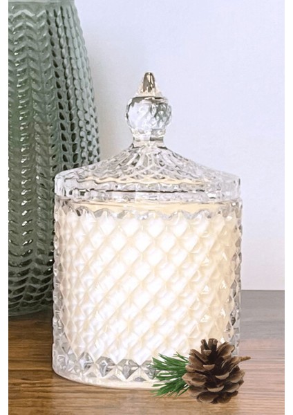 Büyük Kristal Kesim Şeffaf Beyaz Kokulu Mumluk, Şık ve Zarif Dekoratif Aksesuar