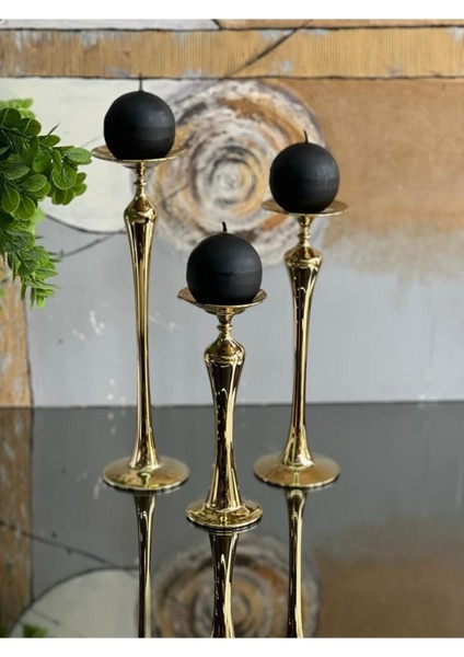 3'lü Cam Mumluk Seti, Gold ve Siyah Renklerde Şık Dekorasyon Parçası