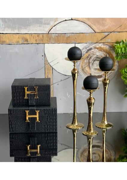3'lü Cam Mumluk Seti, Gold ve Siyah Renklerde Şık Dekorasyon Parçası fiyatları