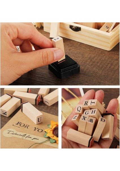 38'li Ahşap Damga Seti, Retro Tasarım, Scrapbooking ve El Işleri Için Mükemmel