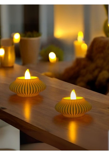 Şerit Desenli Beyaz Tealight Mumluk 2'li Set, Şık ve Modern Dekorasyon Için. fiyatları