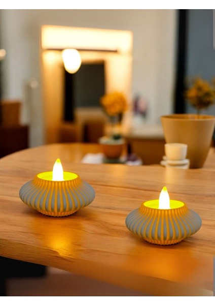 Şerit Desenli Beyaz Tealight Mumluk 2'li Set, Şık ve Modern Dekorasyon Için. modelleri