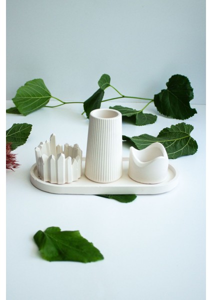 Beyaz Dekoratif Taş Beton 2'li Mumluk Seti, Şıklık ve Doğal Güzellik Sağlar