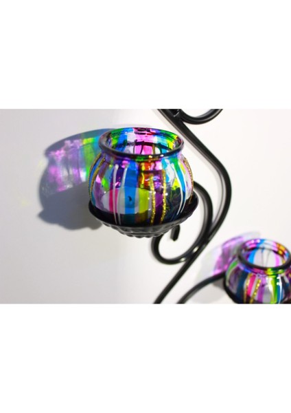 Ferforje Duvar Mumluğu Takımı, 2'li, 3 Er Camlı, Yarı Mat Siyah Çizgili indirimleri