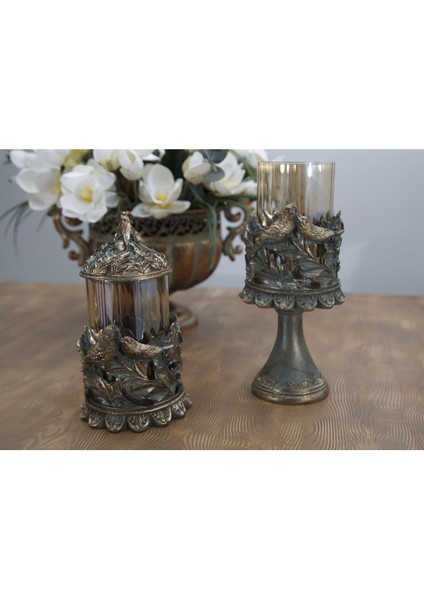 Şık Klasik Kuş Figürlü Ikili Şamdan, Zarif ve Şık Dekorasyon Parçası fiyatları