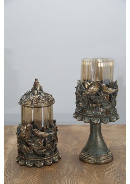 Şık Klasik Kuş Figürlü Ikili Şamdan, Zarif ve Şık Dekorasyon Parçası modelleri