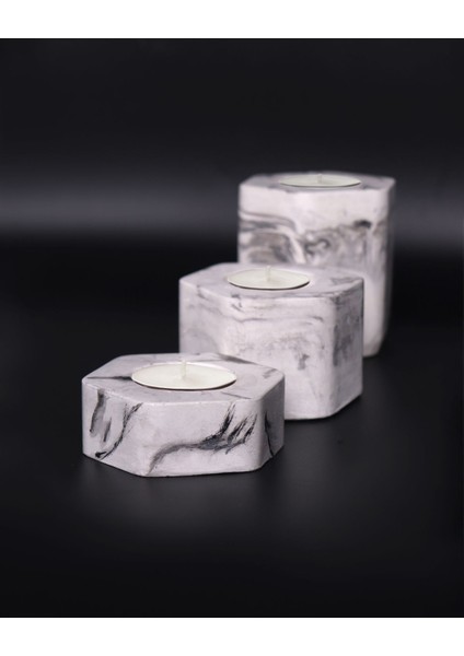 Mermer Desenli Dekoratif Tealight Mumluk, Şık ve Zarif Masa Dekorasyonu Parçası