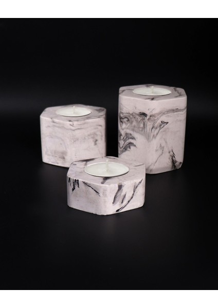 Mermer Desenli Dekoratif Tealight Mumluk, Şık ve Zarif Masa Dekorasyonu Parçası fırsatları
