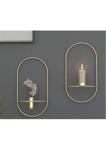Altın Renk Elips Duvar Mumluğu Çiftli, Şık ve Zarif Dekorasyon Parçası