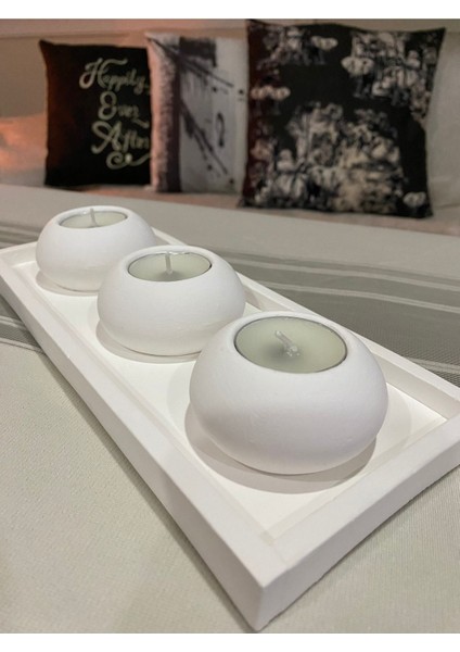 Şık 3'lü Beton Tabaklı Dekoratif Tealight Mumluk Seti
