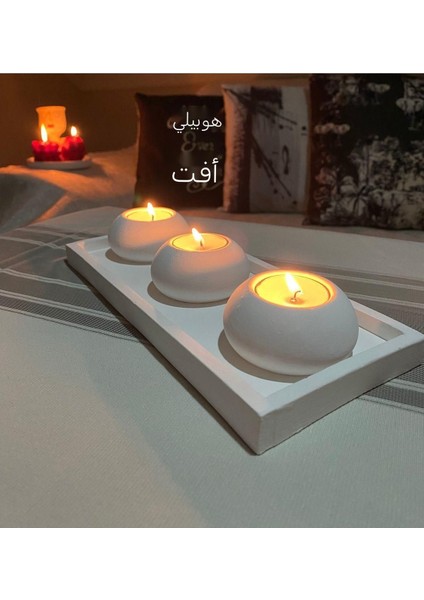 Şık 3'lü Beton Tabaklı Dekoratif Tealight Mumluk Seti