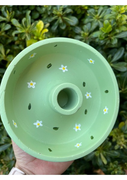 El Boyaması Papatya Desenli Şamdan ve Tütsülük, Yeşil Renkli El Işlemeli Dekorasyon fiyatları