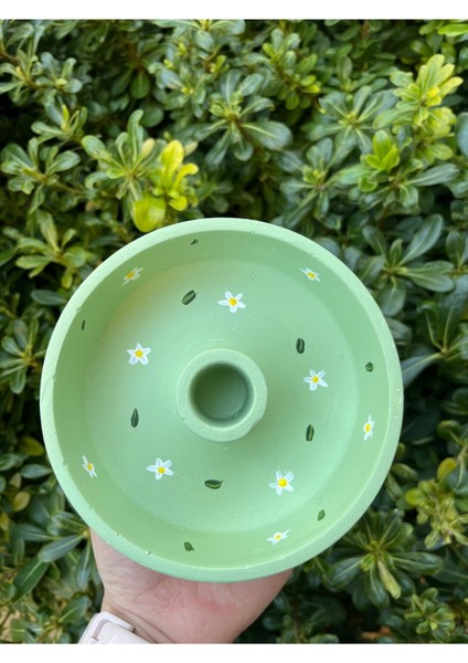 El Boyaması Papatya Desenli Şamdan ve Tütsülük, Yeşil Renkli El Işlemeli Dekorasyon modelleri