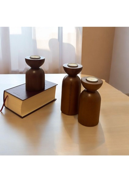 Doğal Gürgen Ağacından 3’lü Ahşap Mumluk Dekoru, Şamdan Tarzı
