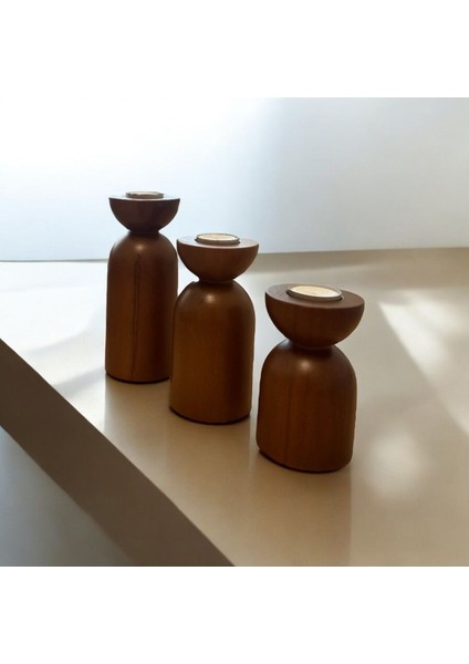 Doğal Gürgen Ağacından 3’lü Ahşap Mumluk Dekoru, Şamdan Tarzı modelleri