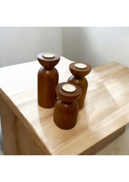 Doğal Gürgen Ağacından 3’lü Ahşap Mumluk Dekoru, Şamdan Tarzı fırsatları