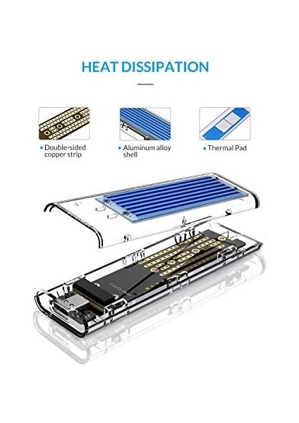 Nvme Kasa, M.2 SSD USB C Kasası 10GBPS, Pcıe USB 3.2 Gen2 Harici Adaptör, M2 Nvme M-Key/m+B Key Solid State Sürücü Ölçüleri 2230/2242/2260/2280, Uasp Trim (Tcm2 Mavi)
