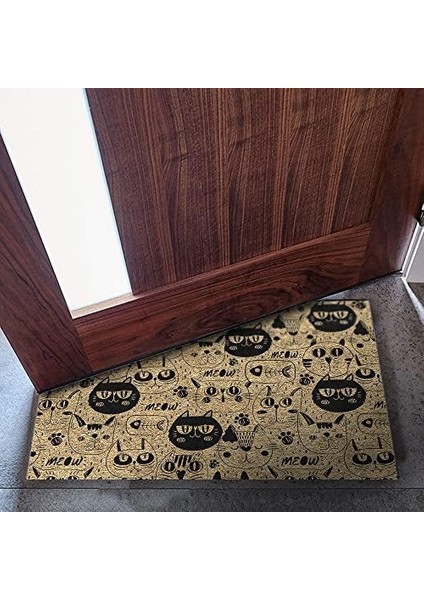 Tasarımlı Dekoratif Kapı Önü Paspas, Dış Mekan/ ev Içi/ banyo/ mutfak/ yatak Odası/ giriş Paspasları (Kediler, 45X70)