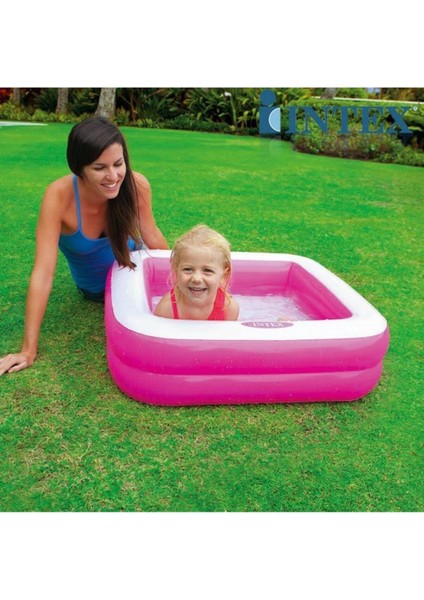 Pembe Şişme Mini Kare Havuz 85X85X23 Cm, Eğlence ve Serinlik Için Ideal
