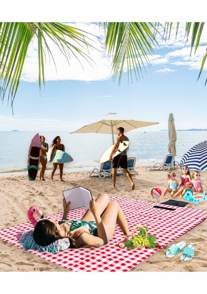 Renkli Deniz Malzemeleri Seti, Plaj Matı ve Minderi, Kum Yapışmaz, 150-200 cm