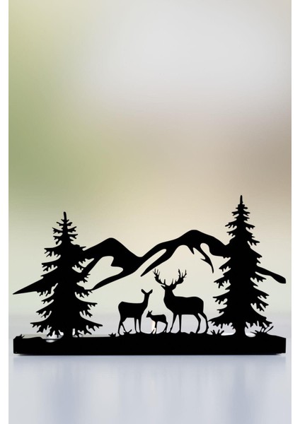 Şık Mat Siyah Renkte Geyik Manzara Temalı Metal Mumluk ve Şamdan indirimleri