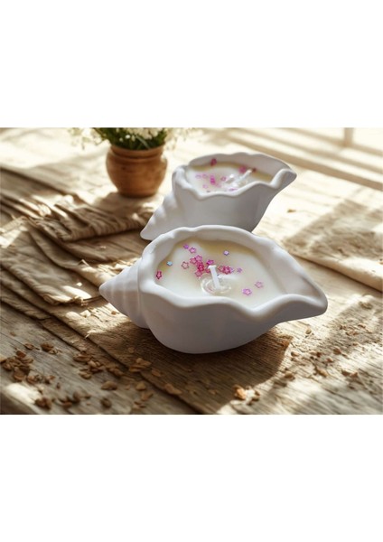 Beyaz Deniz Kabuklu Mumluk, Deniz Teması Dekorasyonu, Şık ve Zarif Tasarım