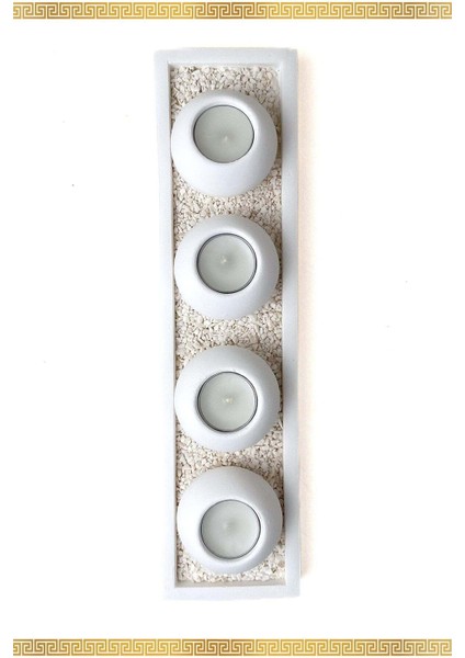 4'lü Beton Mumluk Seti, Tepsili, Inci Beyazı, Modern ve Şık Dekorasyon Parçası fırsatları