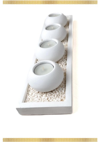 4'lü Beton Mumluk Seti, Tepsili, Inci Beyazı, Modern ve Şık Dekorasyon Parçası indirimleri