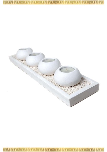 4'lü Beton Mumluk Seti, Tepsili, Inci Beyazı, Modern ve Şık Dekorasyon Parçası